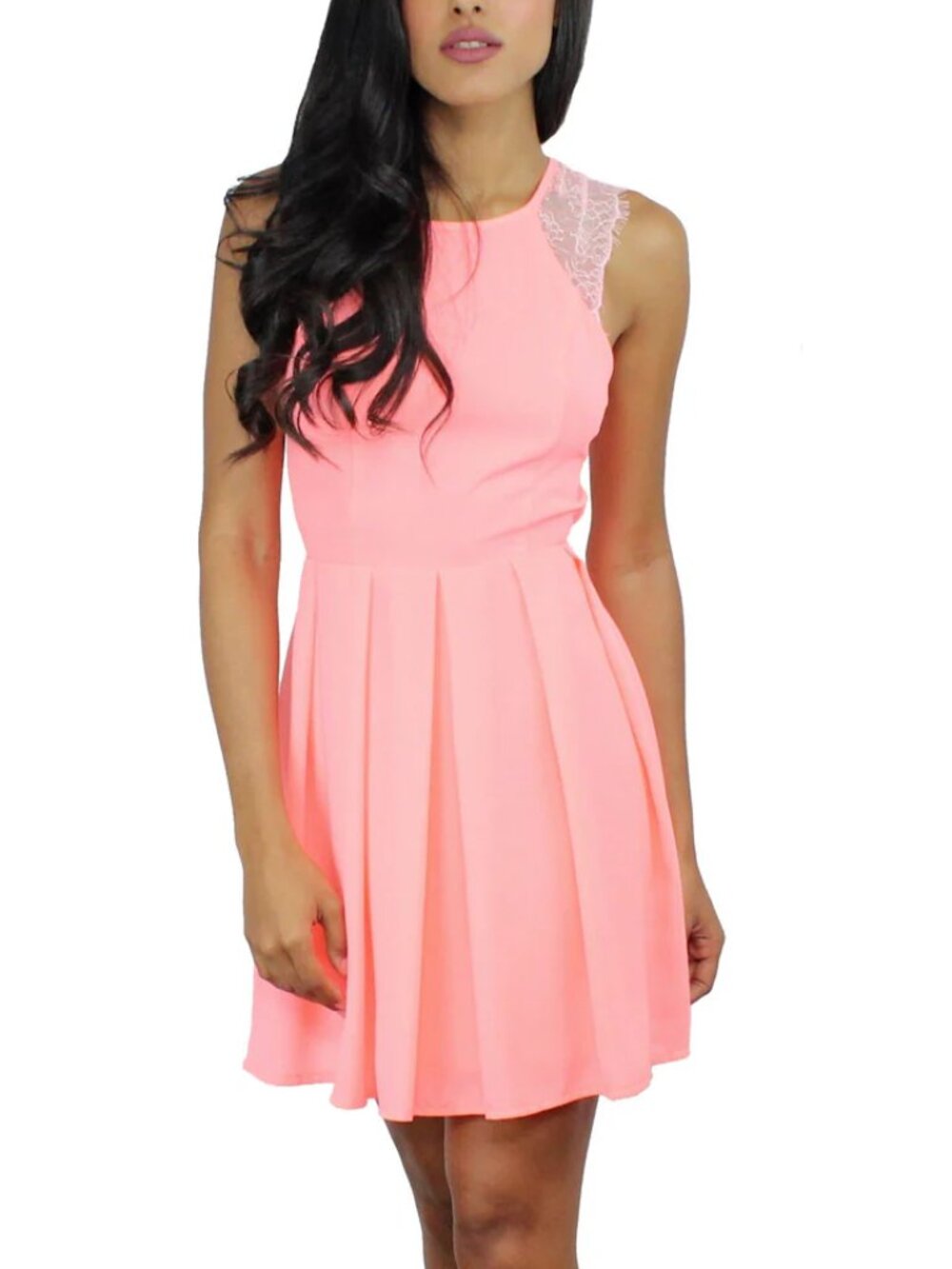 L'ATISTE Neon Pink Lace-Back Coral Pink Dress M